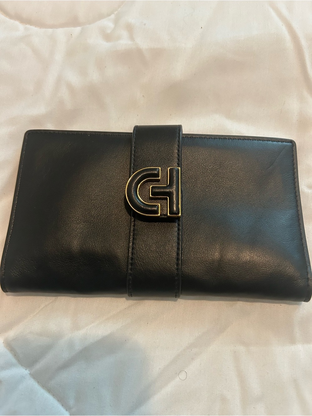 Cole Haan Black Leather Card Holder Wallet with Gold Logo